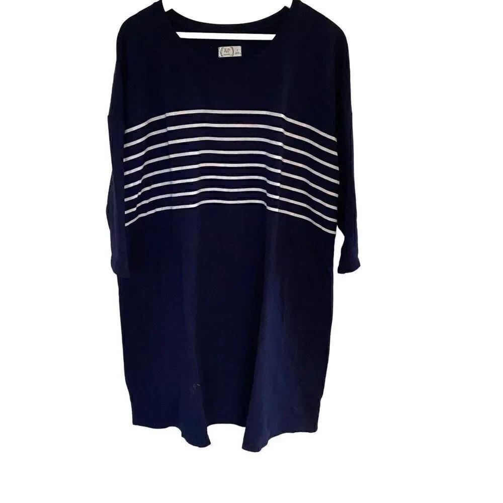 Maurices 24/7 long sleeve dress blue white striped plus size 2 = 20/22